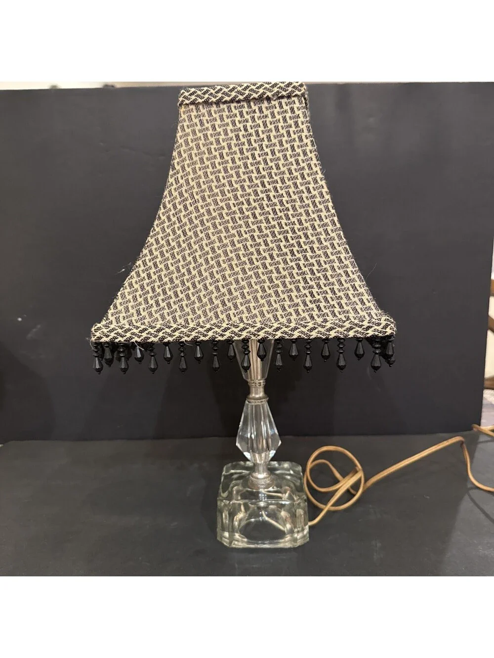 Victorian Art Deco Boho Style Beaded Fringe Table Lamp 16.5” H By 9” W